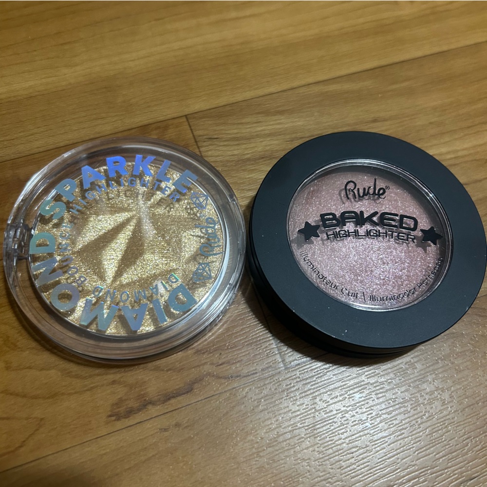 RUDE Baked Highlighter Duo - Pink and Gold Glitter